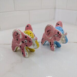 Napco Pink Patchwork Stitched Quilted Elephant Salt and Pepper Shakers Japan